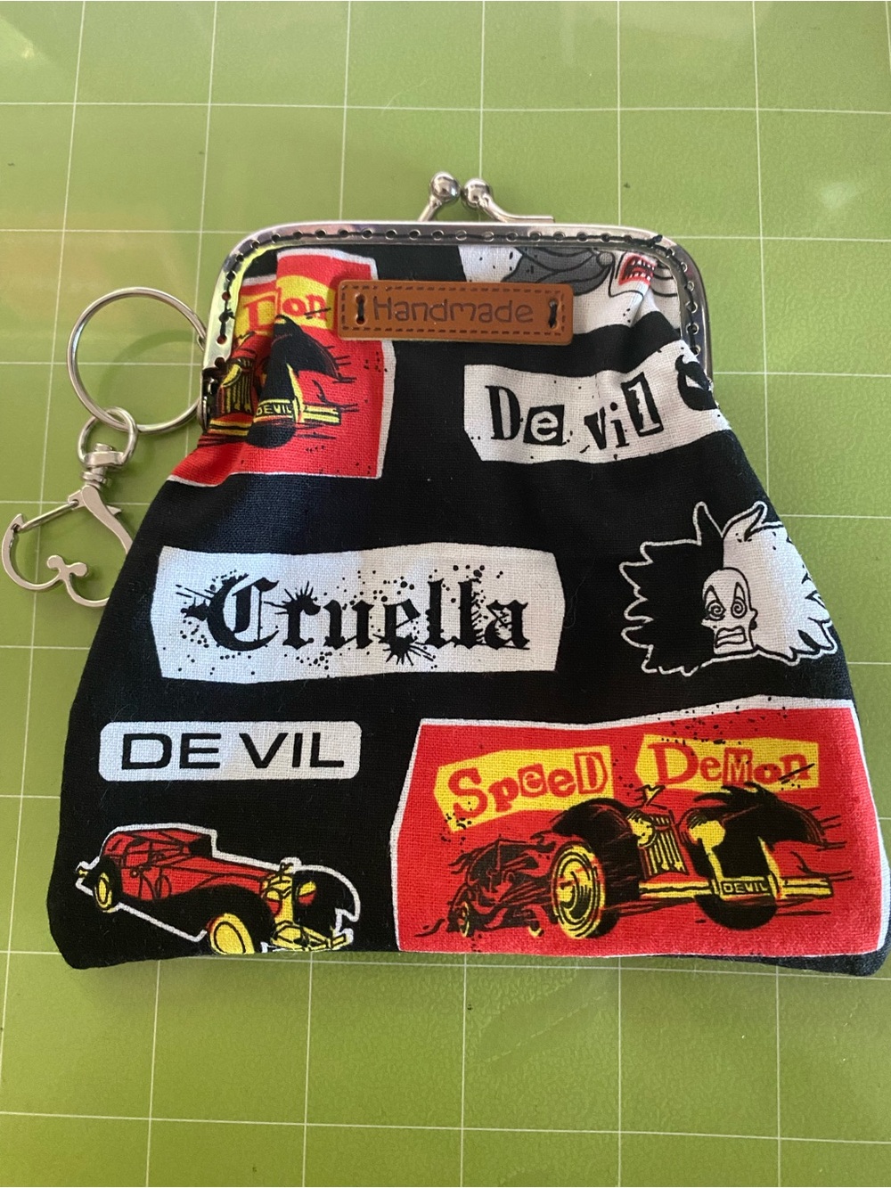 Handmade Cruella Black Coin Purse with heartshaped keyring